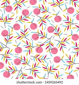  Fruit pattern. Vector illustration. Bright pattern with leaves.