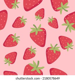 Fruit pattern.Cute fresh strawberry isolated on white background.Design for print screen backdrop ,Fabric and tile wallpaper.Cartoon fruits.Vector.Illustration.