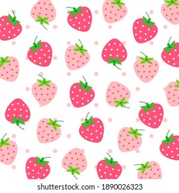 Fruit pattern.Cute fresh strawberry with pink polka dot isolated on white background.Design for print screen backdrop ,Fabric and tile wallpaper.Cartoon fruits. 