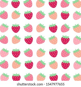 Fruit pattern.Cute red and pink strawberry isolated on white background.Design for print screen backdrop ,Fabric and tile wallpaper.Cartoon fruits. 