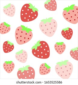 Patrón de fruta.Fresa roja con hoja verde aislada en fondo blanco.Diseño para pantalla impresa, Papel tapizado de tela y azulejos.Frutas de dibujos animados. 