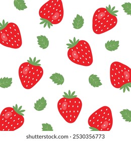 Padrão de fruta. Padrão sem emenda do vetor com morango vermelho. Fundo de verão moderno com morango desenhado à mão. Design para tela de impressão pano de fundo, tecido e azulejo wallpaper.Cartoon frutas. 