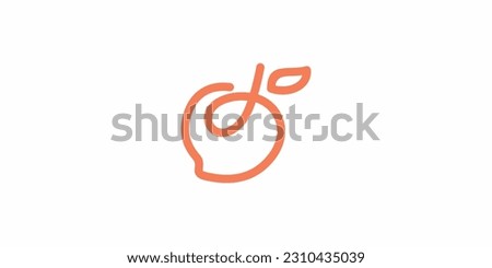 Fruit Peach Logo Design Line art Outline Icon Symbols Vector EPS 10.