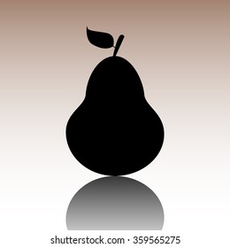 Fruit pear. Black vector illustration with reflection.
