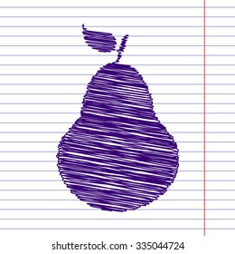 fruit, pear. Isolated illustration icon with pen and school paper effect 