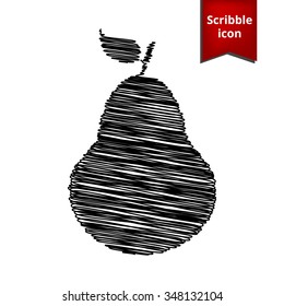 fruit, pear. Isolated illustration icon with pen and school paper effect. Scribble icon for you design.