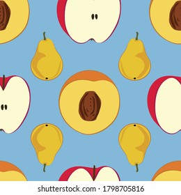Fruit (pear, peach and apple) vector  background seamless pattern  illustration vector
