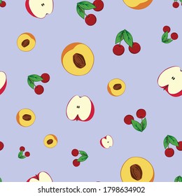 Fruit (pear, peach, cherry, apple) seamless pattern  illustration vector for wrapping paper, fabric, textile etc. 