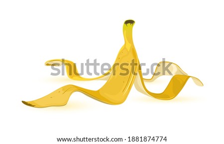 Fruit peel without flesh, empty rind. Vector thrown out tropical fruit with ripe tail. Exotic banana snack, dietary nutrition, vegetarianism design isolated on white background