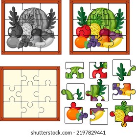 Fruit photo puzzle game template illustration
