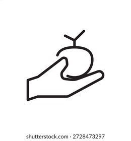Ícone de colheita de frutas simbolizando colheita manual e horticultura artesanal, representando produtos colhidos à mão, manutenção do pomar, trabalho agrícola sazonal e seleção de frutas frescas de alta qualidade.