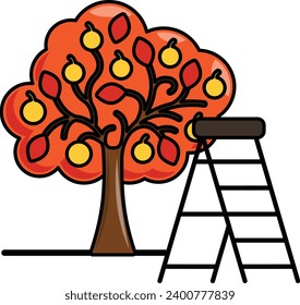 Fruit Picking Process concept, Ladder in Orchards vector icon design, Shrubs and Trees symbol, Plants and Flowers sign, Landscaping and Garden Tools stock illustration