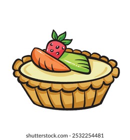 Fruit pie cake sweet food colorful illustration isolated on square white background. Simple flat outlined cartoon art styled drawing.