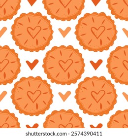 Fruit pie seamless pattern. Pattern for Hello Autumn, Thanksgiving Day. World Pie Day or bakery design . Baking, pastry vector illustration in flat style