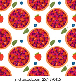 Fruit pie seamless pattern. Pattern for Hello Autumn, Thanksgiving Day. World Pie Day or bakery design . Baking, pastry vector illustration in flat style