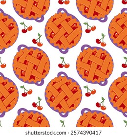 Fruit pie seamless pattern. Pattern for Hello Autumn, Thanksgiving Day. World Pie Day or bakery design . Baking, pastry vector illustration in flat style