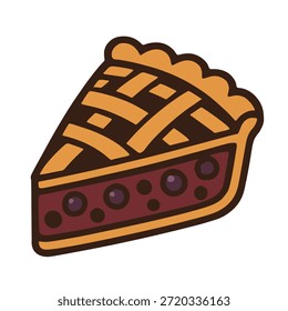 Icono de rebanada de pastel de frutas con una corteza de celosía y relleno de bayas, tema del postre.