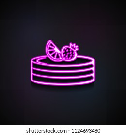 fruit pie with strawberries and lemon icon. Element of Bakery shop icons for mobile concept and web apps. Neon fruit pie with strawberries and lemon icon can be used on dark gradient background