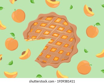 Fruit pies isolated on a green background. Design for bakery, pastry, confectionery menu. Cartoon style.