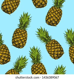 fruit pineapple seamless texture, Wallpaper, background hand drawn vector illustration sketch