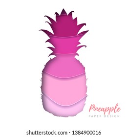 Fruit pineapple silhouette. Cut out paper art style design.