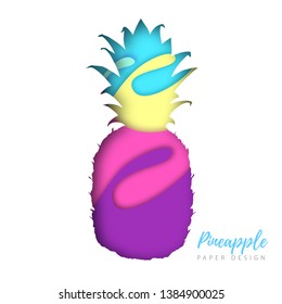Fruit pineapple silhouette. Cut out paper art style design.