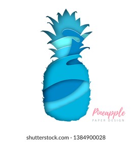Fruit pineapple silhouette. Cut out paper art style design.