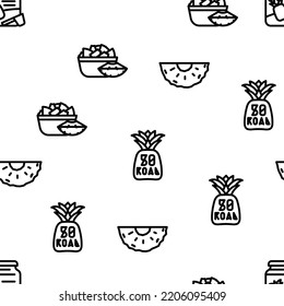 fruit pineapple slice cut food vector seamless pattern thin line illustration