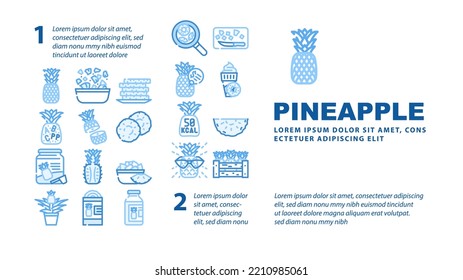 fruit pineapple slice cut food landing web page header vector. white fresh tropical yellow sweet ananas, leaf, piece summer juicy half ripe dessert fruit pineapple slice cut food Illustration