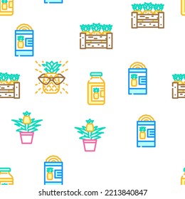fruit pineapple slice cut food vector seamless pattern thin line illustration