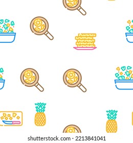 fruit pineapple slice cut food vector seamless pattern thin line illustration
