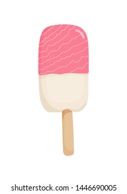 Fruit pink ice cream isolated on white background. Illustration of ice cream in cartoon style. Vector