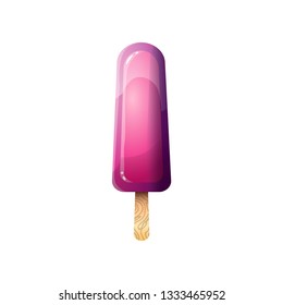 Fruit pink ice cream on stick isolated on white background