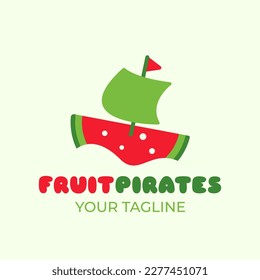 Piratas de frutas. Forma combinada de sandía y velero. Apropiado para el logotipo de la frutería, productos naturales, etc.