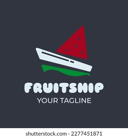 FruchtPiraten. Kombinationsform von Wassermelone, Schiff und Segelboot. Geeignet für das Logo des Obstladens, Naturprodukte usw.