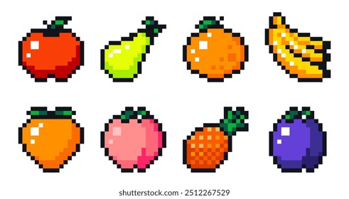 Conjunto de ícones de arte em pixels de fruta