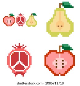 fruit pixel design vector cut in half