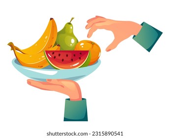 Fruit plate food dish isolated concept. Vector design graphic illustration
