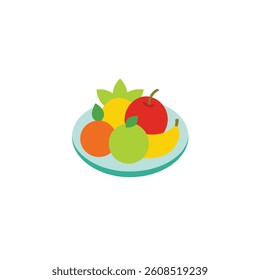 fruit in plate on white background.