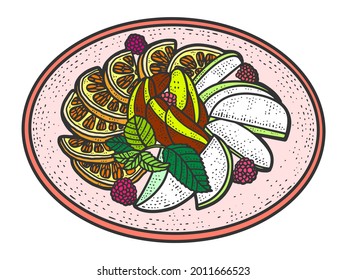 Fruit plate. Sketch scratch board imitation color.
