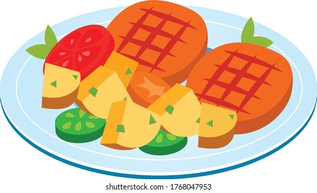 Fruit plate with slices of papaya, melon, tomato