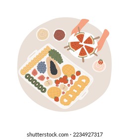 Fruit platter isolated cartoon vector illustration. Preparing food for home party, exotic fruit station, sliced watermelon plate on the table, healthy appetizer, healthy dessert vector cartoon.