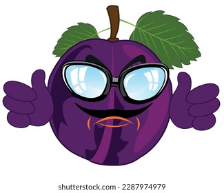 Fruit plum cartoon on white background is insulated