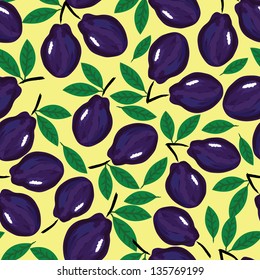 Fruit plum watercolor vector seamless berry background . Isolated food illustration.