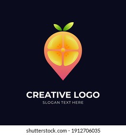 fruit point logo, pin and fruit, combination logo with 3d colorful style
