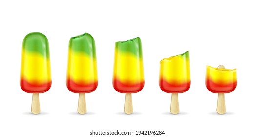 Fruit popsicle with bites, colorful ice cream