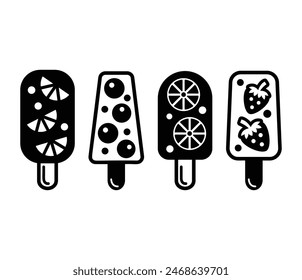 fruit popsicle ice cream fresh icons vector design symbol black white illustration collections sets