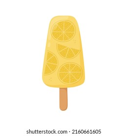 Fruit Popsicle with lemons. Can be used for poster, print, cards and clothes decoration, for food design and ice cream shop logo. Isolated vector illustration