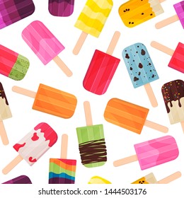 Fruit popsicle seamless pattern. Flat vector illustration.