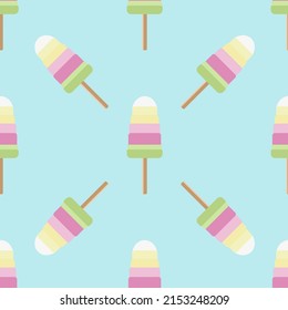 A fruit popsicle seamless pattern on a light blue background